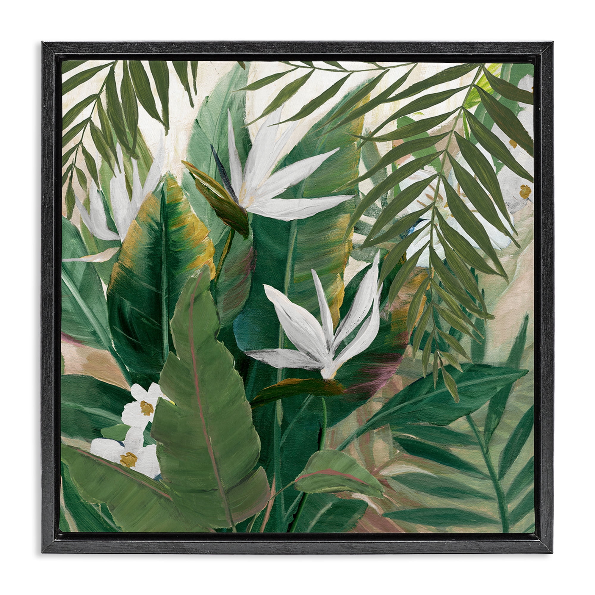 Stupell Industries Tropical Birds Of Paradise Plant Botanical & Floral Painting Black Floater Framed Canvas Art Print Wall Art, 25 x 25