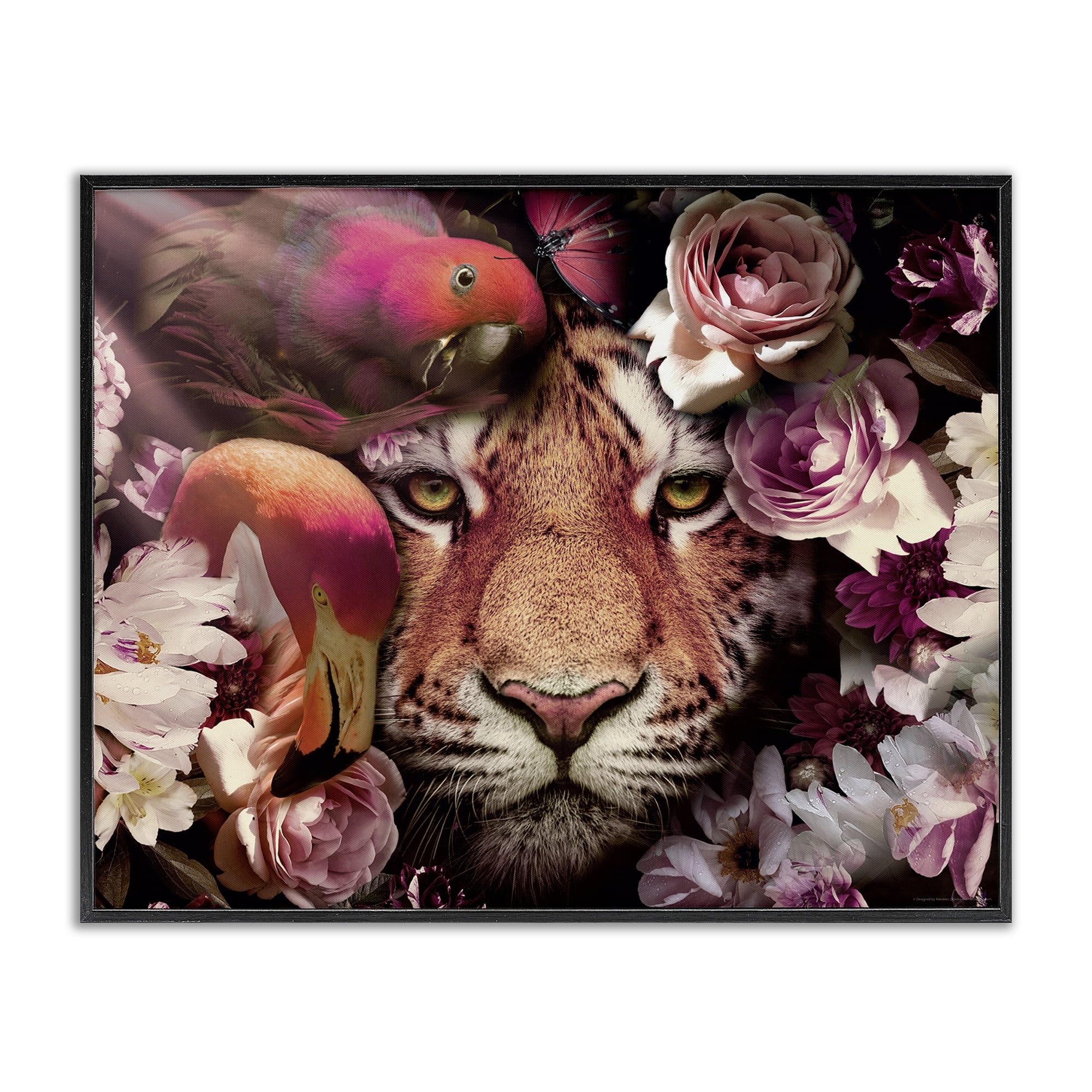 Stupell Industries Tropical Birds & Tiger Animals Painting Black Framed Art Print Wall Art, 14 x 11