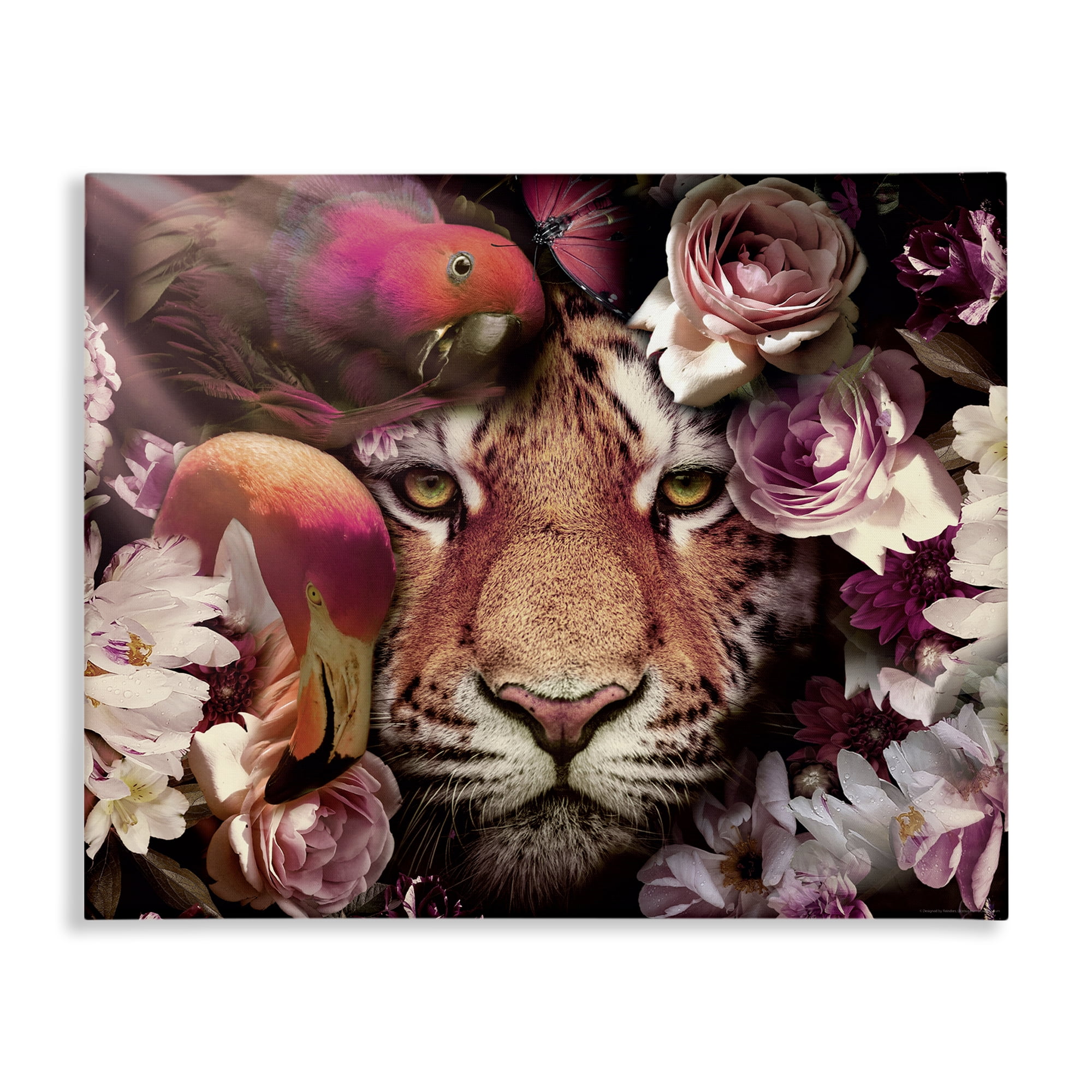 Stupell Industries Tropical Birds & Tiger Animals Painting Wrapped Canvas Art Print Wall Art, 20 x 16