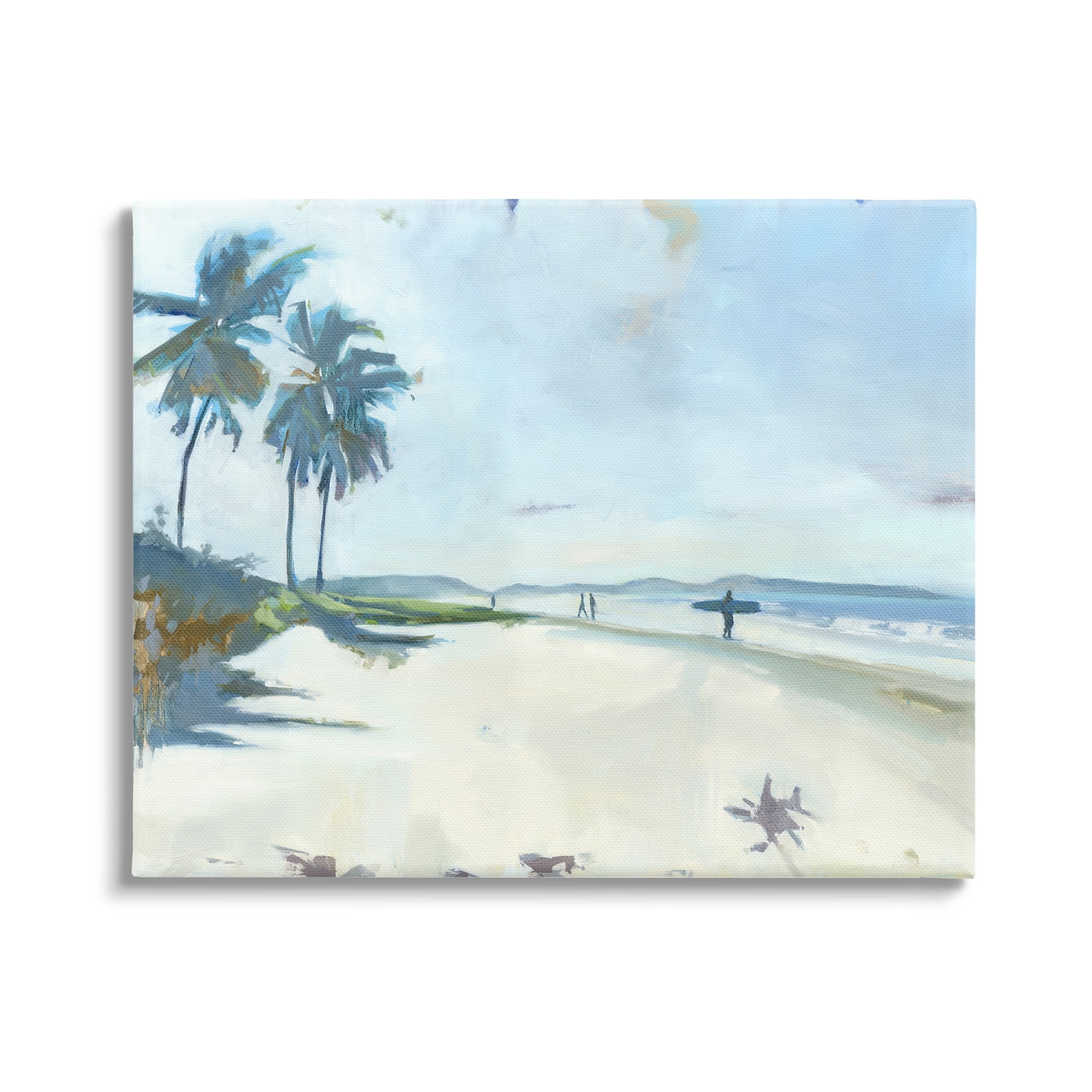 Tropical Blue Beach Scene Surfers Landscape Canvas Art