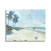 Stupell Industries Tropical Blue Beach Scene Surfers Coastal Painting Gallery Wrapped Canvas Print Wall Art