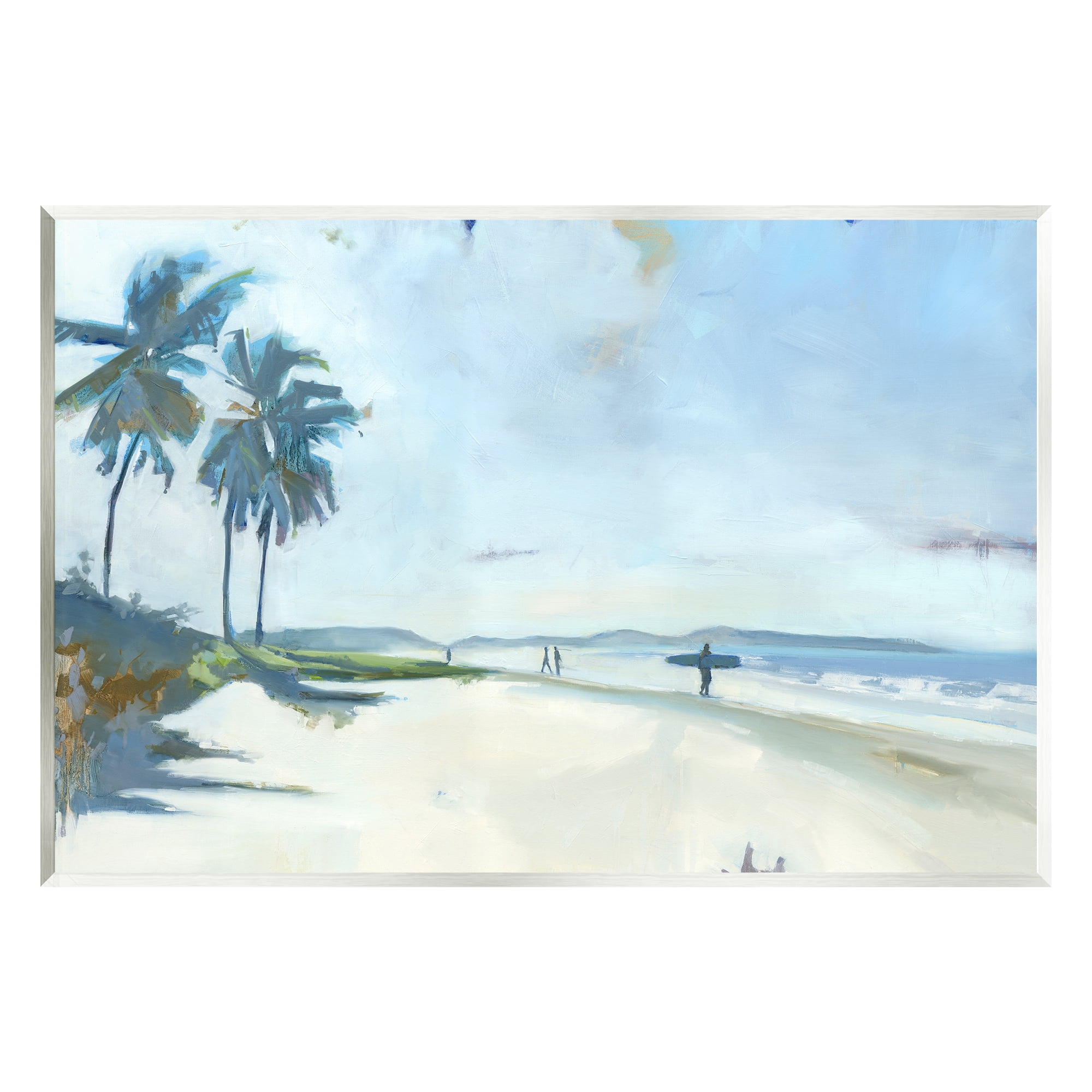 Stupell Industries Tropical Blue Beach Scene Surfers Coastal Painting Unframed Art Print Wall Art