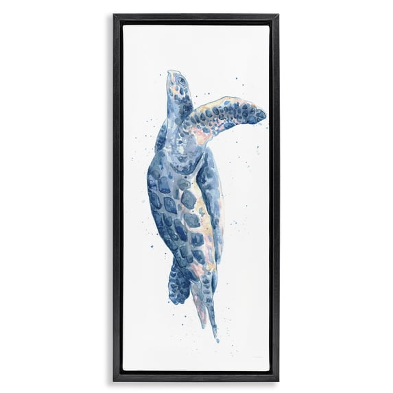 Stupell Industries Tropical Blue Turtle Swimming Black Floating Frame Canvas Art, 14 x 31, by Kamdon Kreations