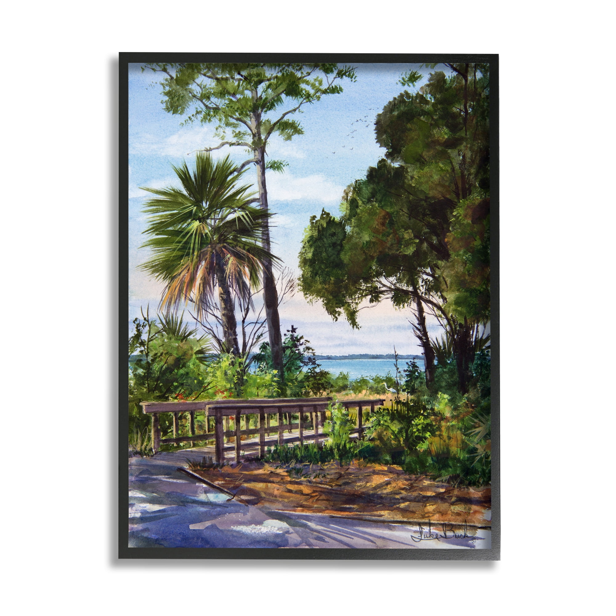 Stupell Industries Tropical Boardwalk Landscape Nature Painting Black Framed Art Print Wall Art, 16 x 20