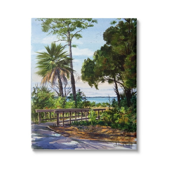 Stupell Industries Tropical Boardwalk Landscape Nature Painting Gallery Wrapped Canvas Print Wall Art, 36 x 48