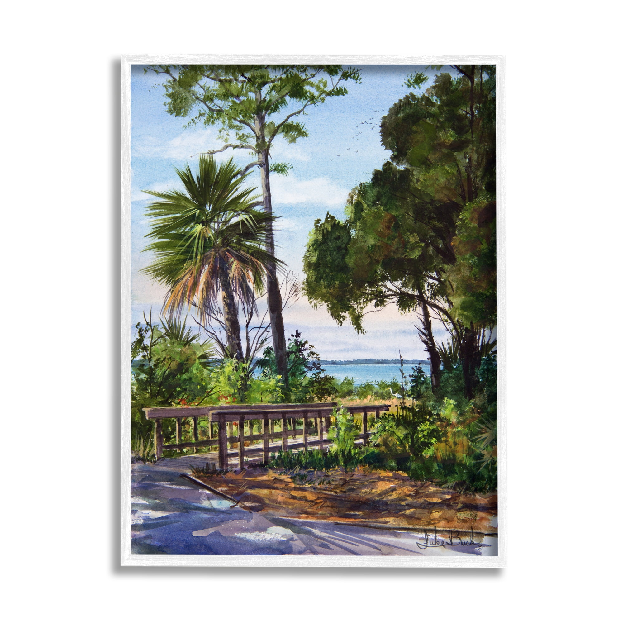 Stupell Industries Tropical Boardwalk Landscape Nature Painting White Framed Art Print Wall Art, 11 x 14