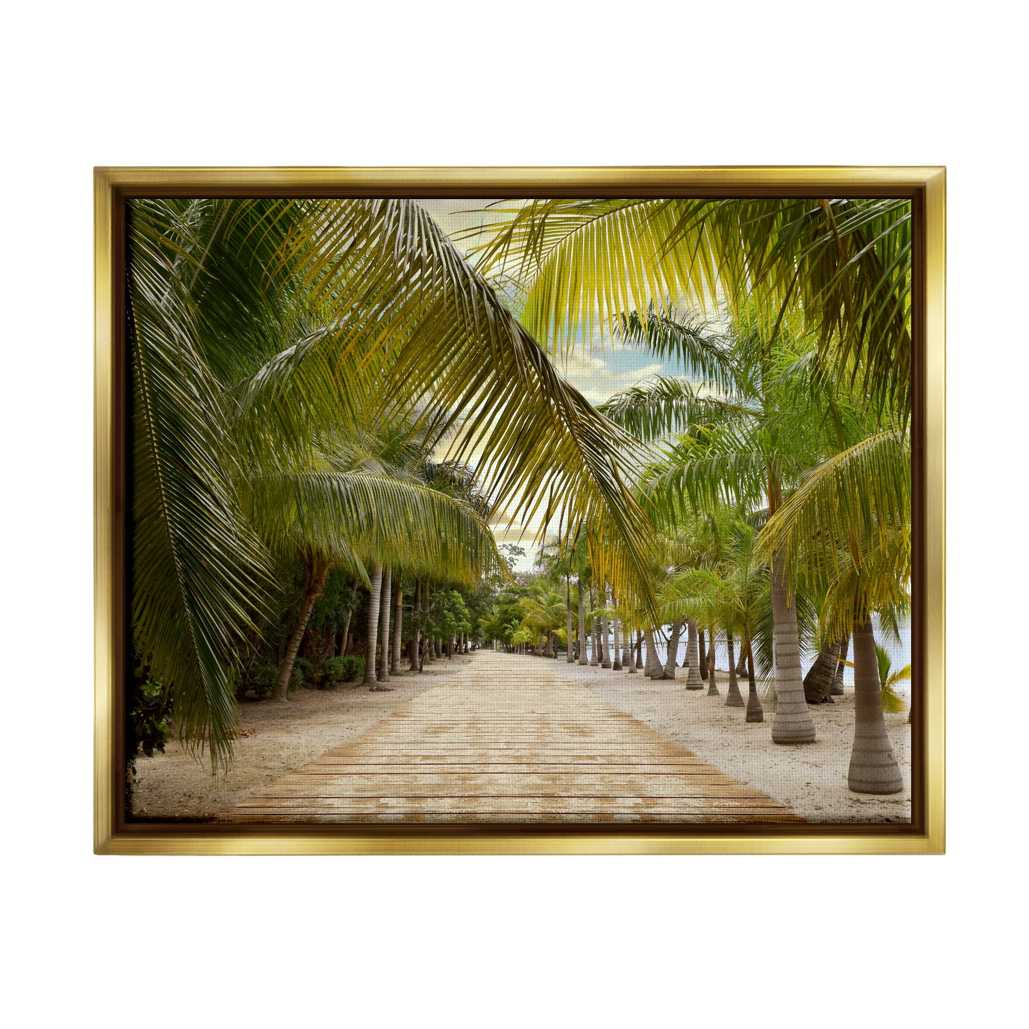 Stupell Industries Tropical Boardwalk Path Landscape Photography Gold Floater Framed Canvas Art Print Wall Art, 21 x 17