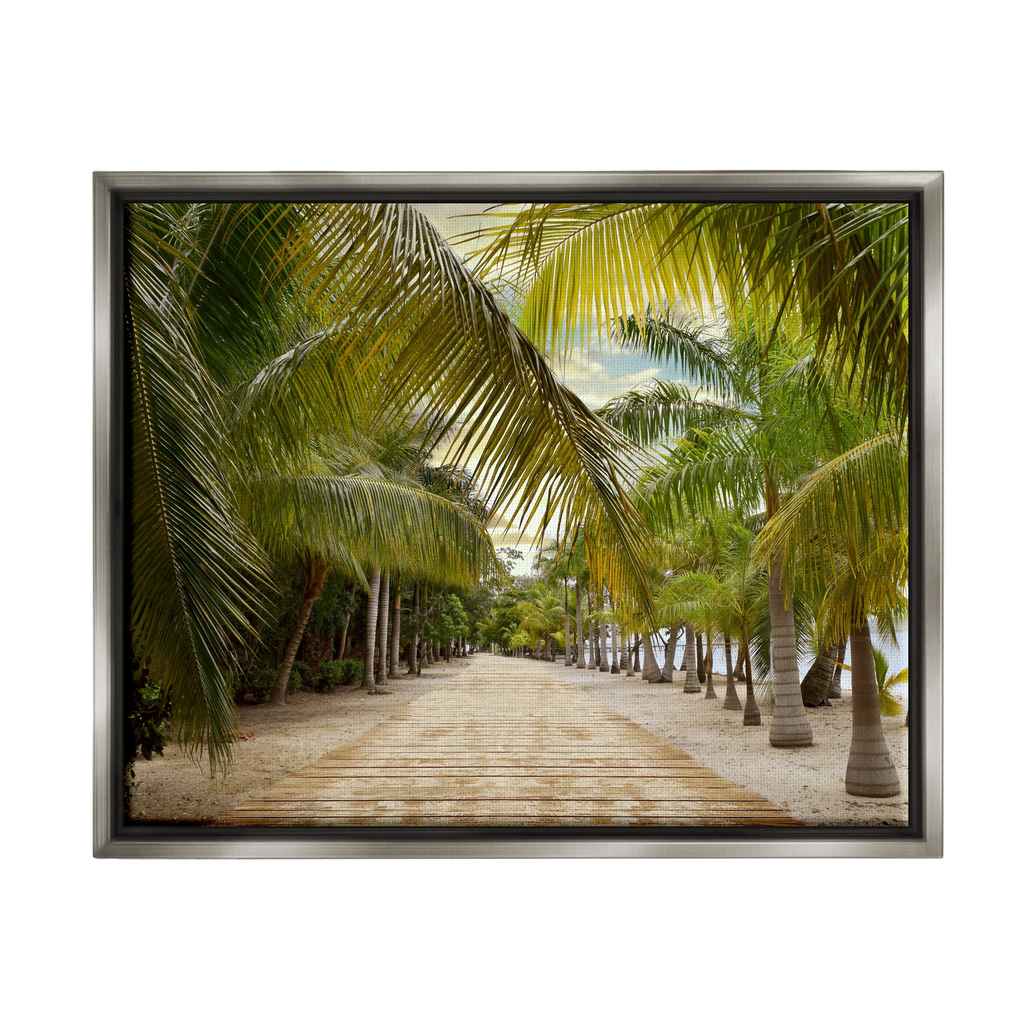 Stupell Industries Tropical Boardwalk Path Landscape Photography Gray Floater Framed Canvas Art Print Wall Art, 31 x 25