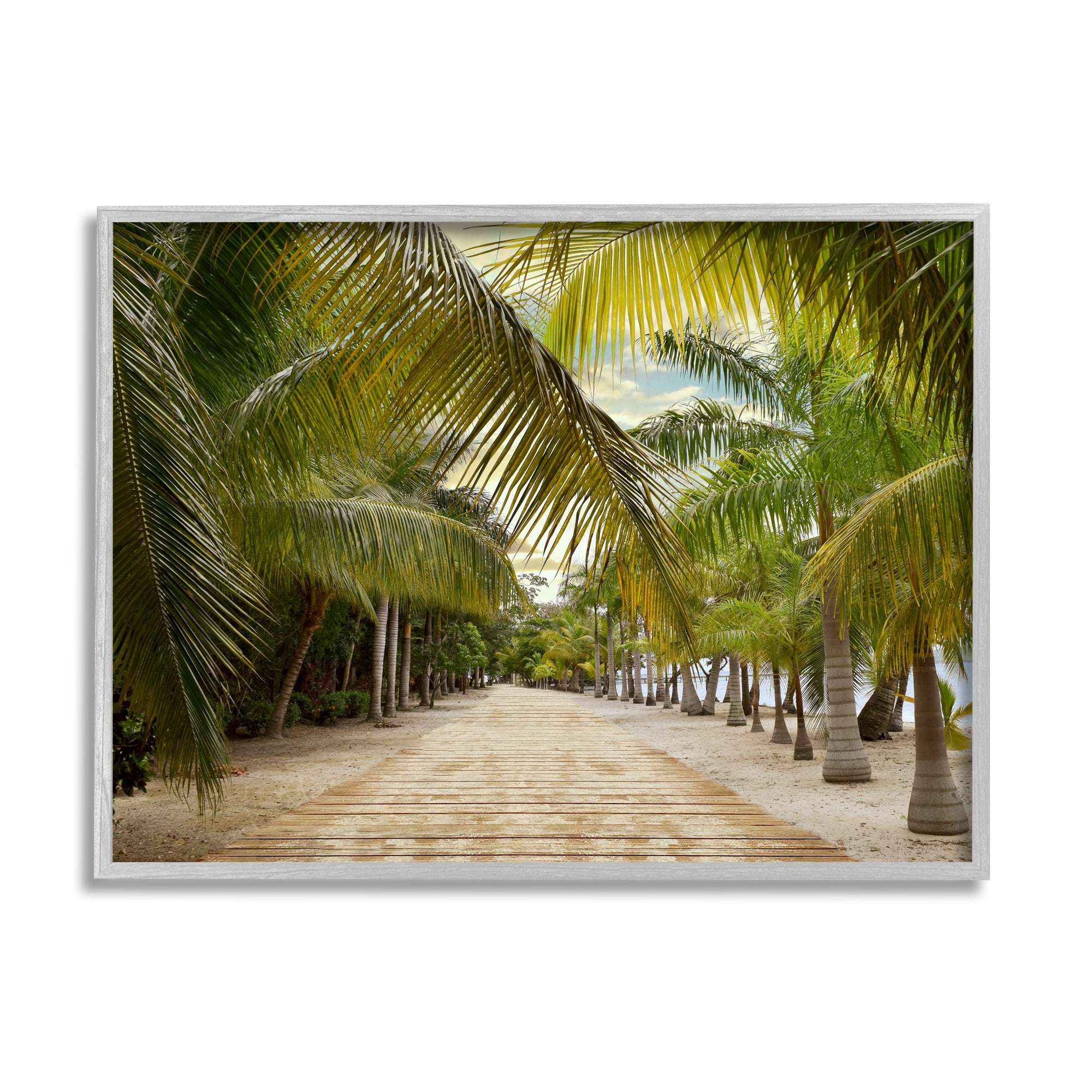 Stupell Industries Tropical Boardwalk Path Landscape Photography Gray Framed Art Print Wall Art, 20 x 16