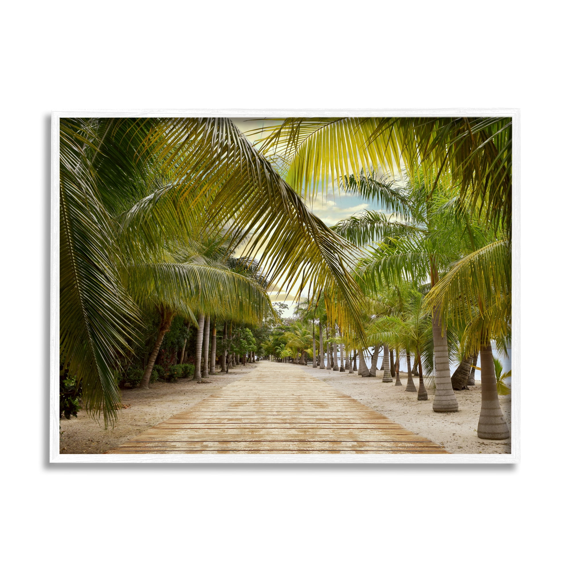 Stupell Industries Tropical Boardwalk Path Landscape Photography White Framed Art Print Wall Art, 30 x 24