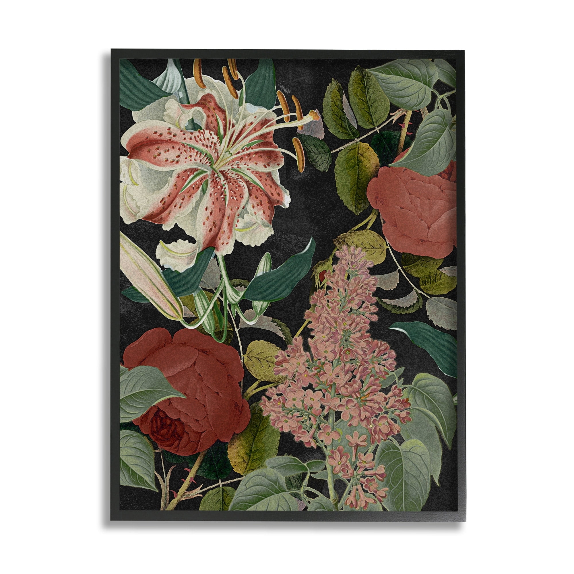 Stupell Industries Tropical Bohemian Floral Illustration Green Red Black Framed by Daphne Polselli