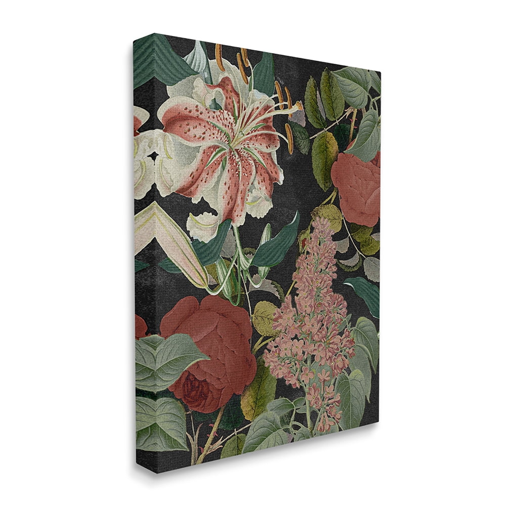 Stupell Industries Tropical Bohemian Floral Illustration Green Red Canvas Wall Art by Daphne Polselli