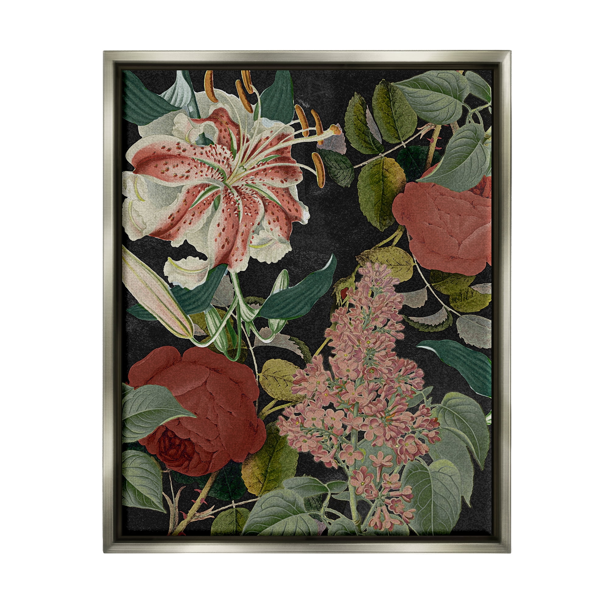 Stupell Industries Tropical Bohemian Floral Illustration Green Red Luster Gray Framed Floating Canvas Wall Art, 24x30, by Daphne Polselli