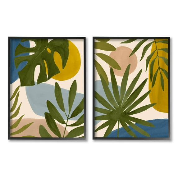 Stupell Industries Tropical Bohemian Plant Leaves Graphic Art Black Framed Art Print Wall Art, Set of 2, Design by Victoria Barnes