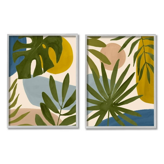 Stupell Industries Tropical Bohemian Plant Leaves Graphic Art Gray Framed Art Print Wall Art, Set of 2, Design by Victoria Barnes