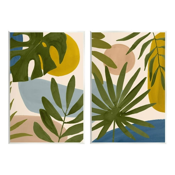 Stupell Industries Tropical Bohemian Plant Leaves Graphic Art Unframed Art Print Wall Art, Set of 2, Design by Victoria Barnes