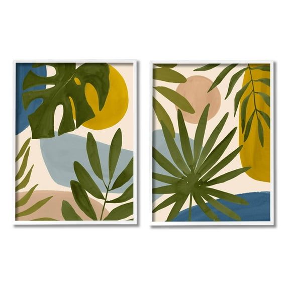 Stupell Industries Tropical Bohemian Plant Leaves Graphic Art White Framed Art Print Wall Art, Set of 2, Design by Victoria Barnes