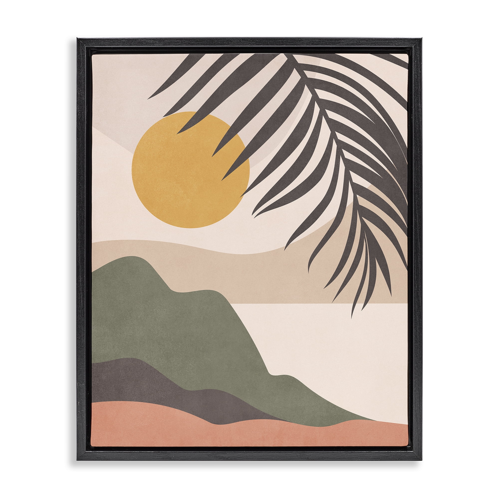 Stupell Industries Tropical Boho Scene Landscape & Nature Painting Black Floater Framed Canvas Art Print Wall Art, 17 x 21