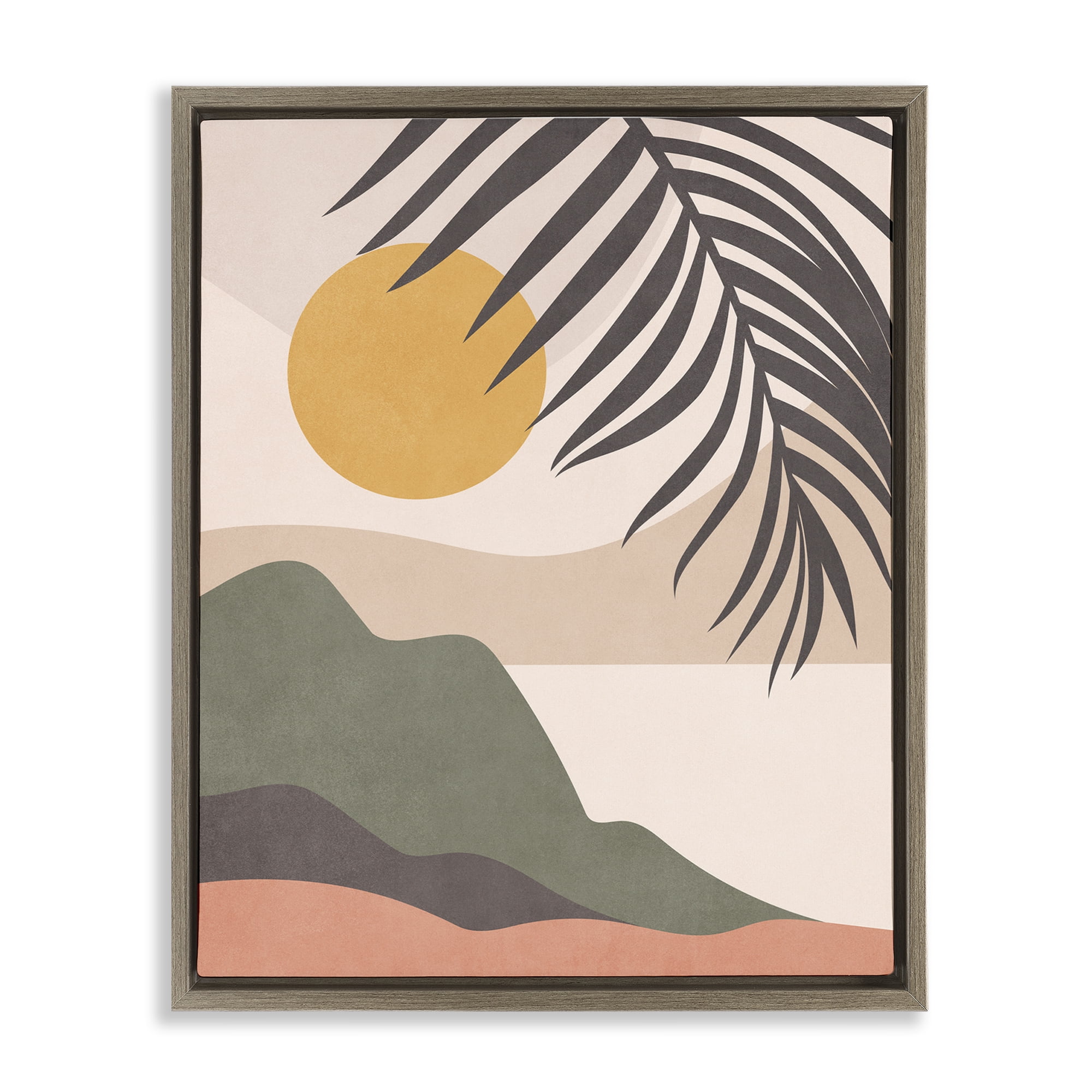 Stupell Industries Tropical Boho Scene Landscape & Nature Painting Brown Floater Framed Canvas Art Print Wall Art, 25 x 31