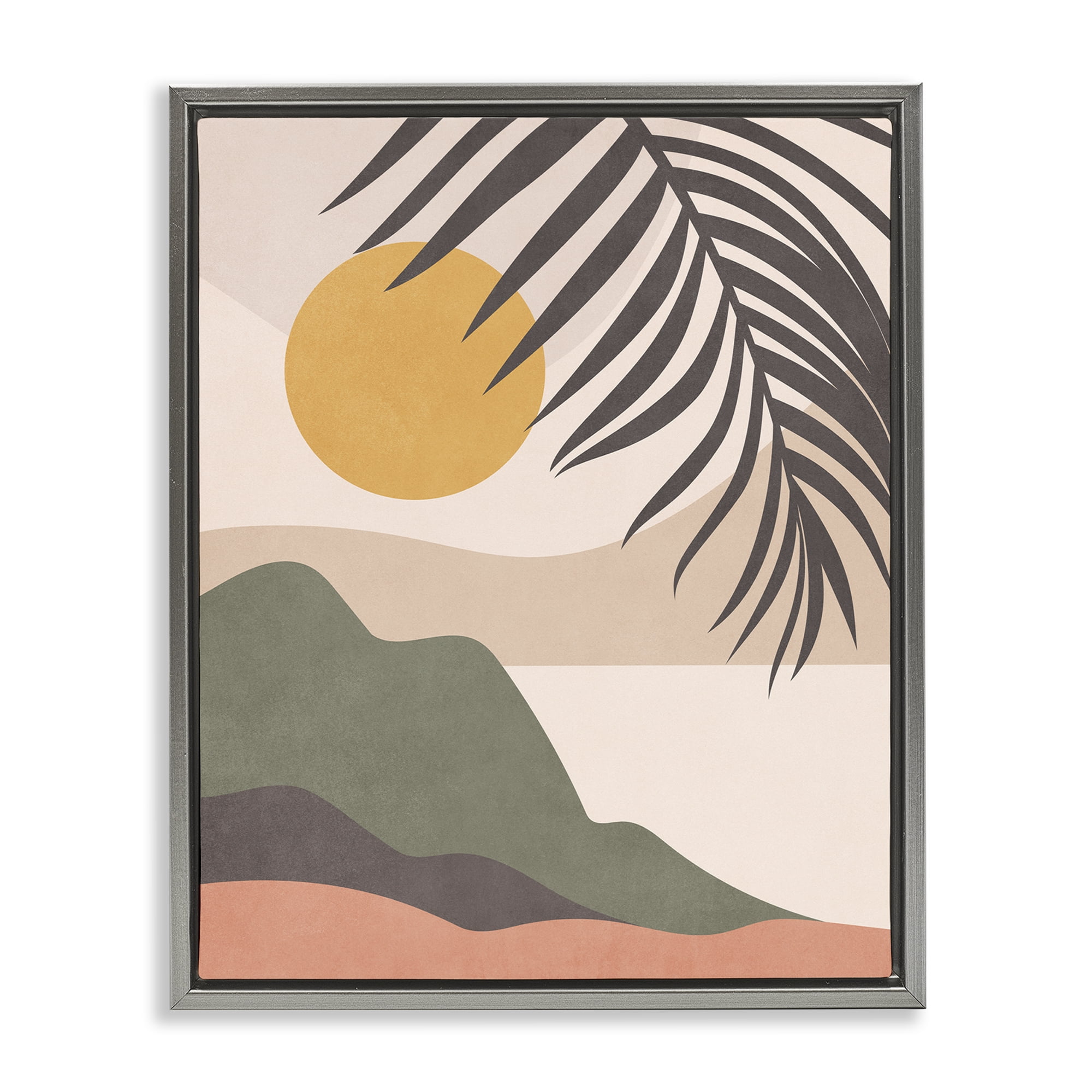 Stupell Industries Tropical Boho Scene Landscape & Nature Painting Gray Floater Framed Canvas Art Print Wall Art, 17 x 21