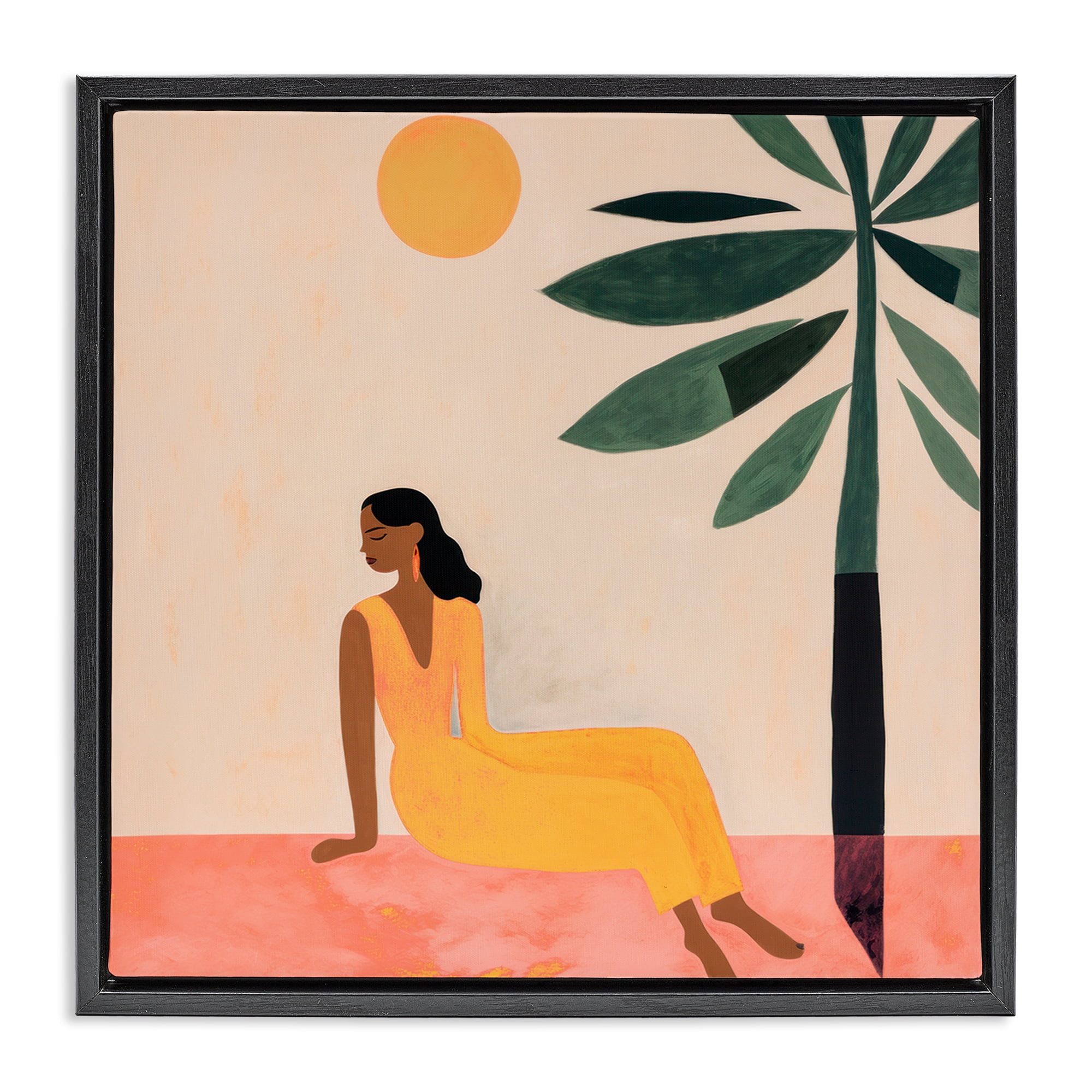 Stupell Industries Tropical Boho Woman People Painting Black Floater Framed Canvas Art Print Wall Art, 25 x 25