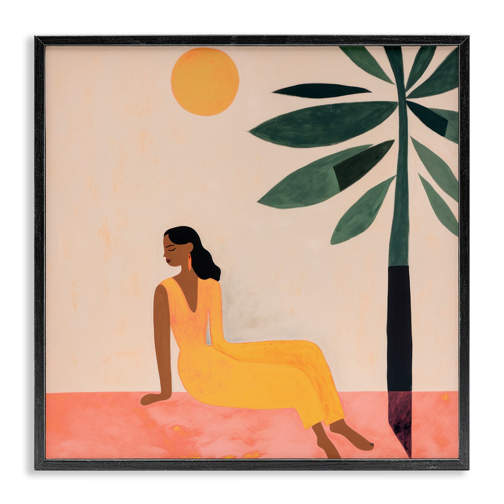 Stupell Industries Tropical Boho Woman People Painting Black Framed Art Print Wall Art, 17 x 17