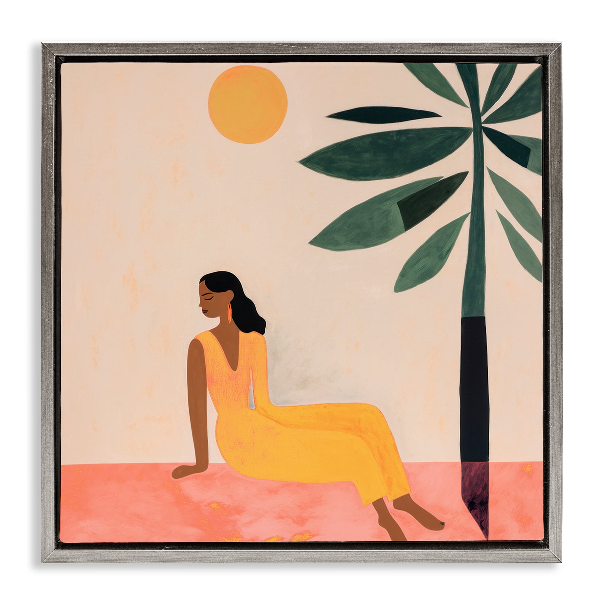 Stupell Industries Tropical Boho Woman People Painting Gray Floater Framed Canvas Art Print Wall Art, 25 x 25