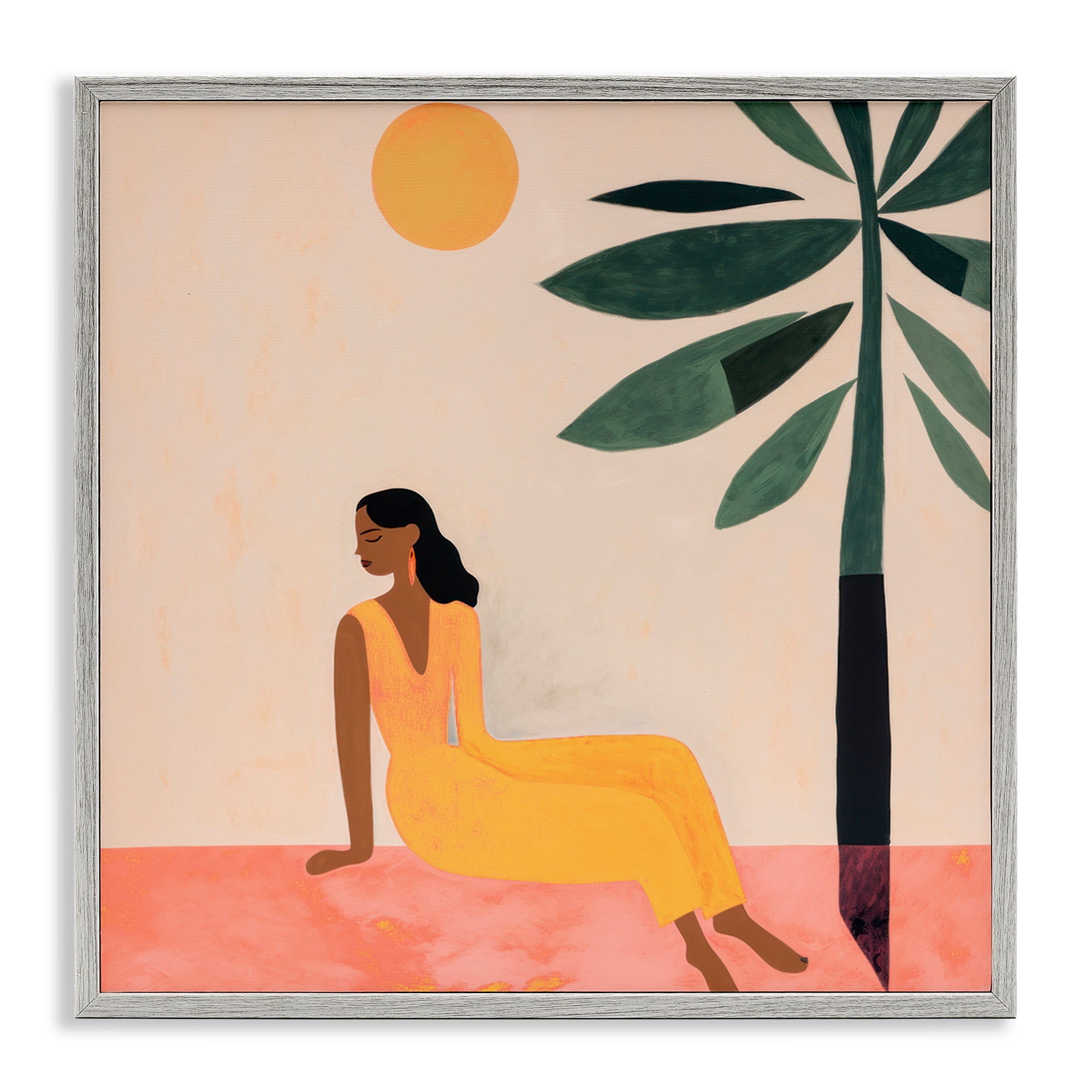 Stupell Industries Tropical Boho Woman People Painting Gray Framed Art Print Wall Art, 17 x 17