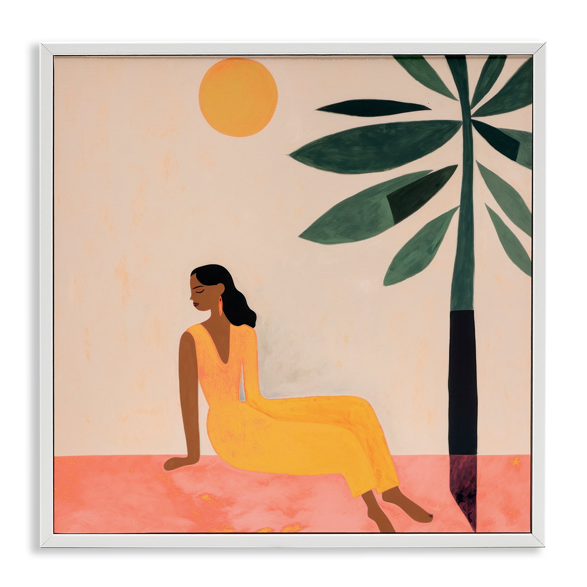 Stupell Industries Tropical Boho Woman People Painting White Framed Art Print Wall Art, 17 x 17