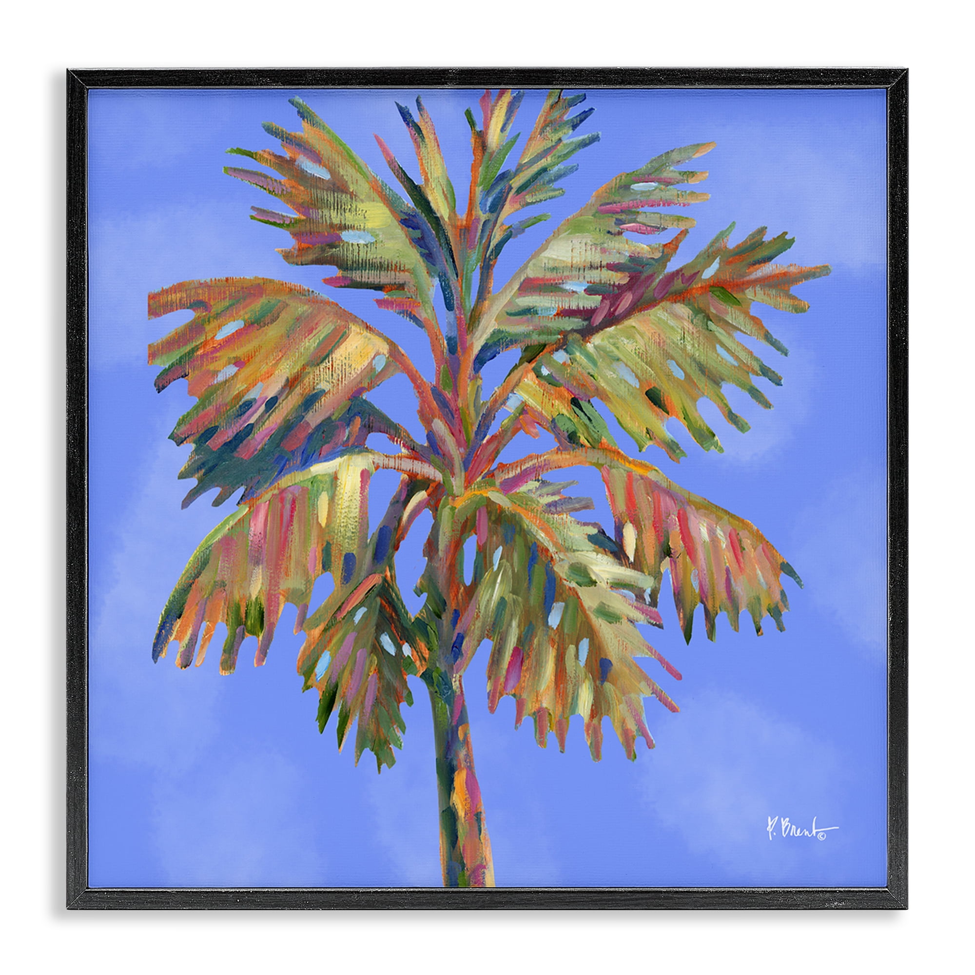 Stupell Industries Tropical Bondi Palm Plants & Flowers Painting Black Framed Art Print Wall Art, 17 x 17