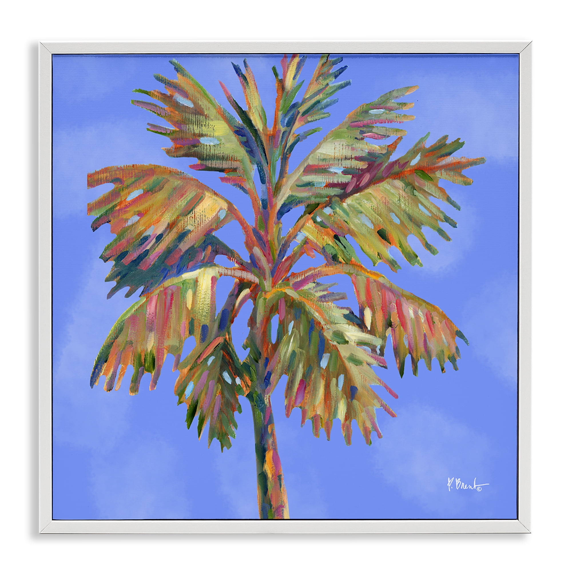 Stupell Industries Tropical Bondi Palm Plants & Flowers Painting White Framed Art Print Wall Art, 17 x 17