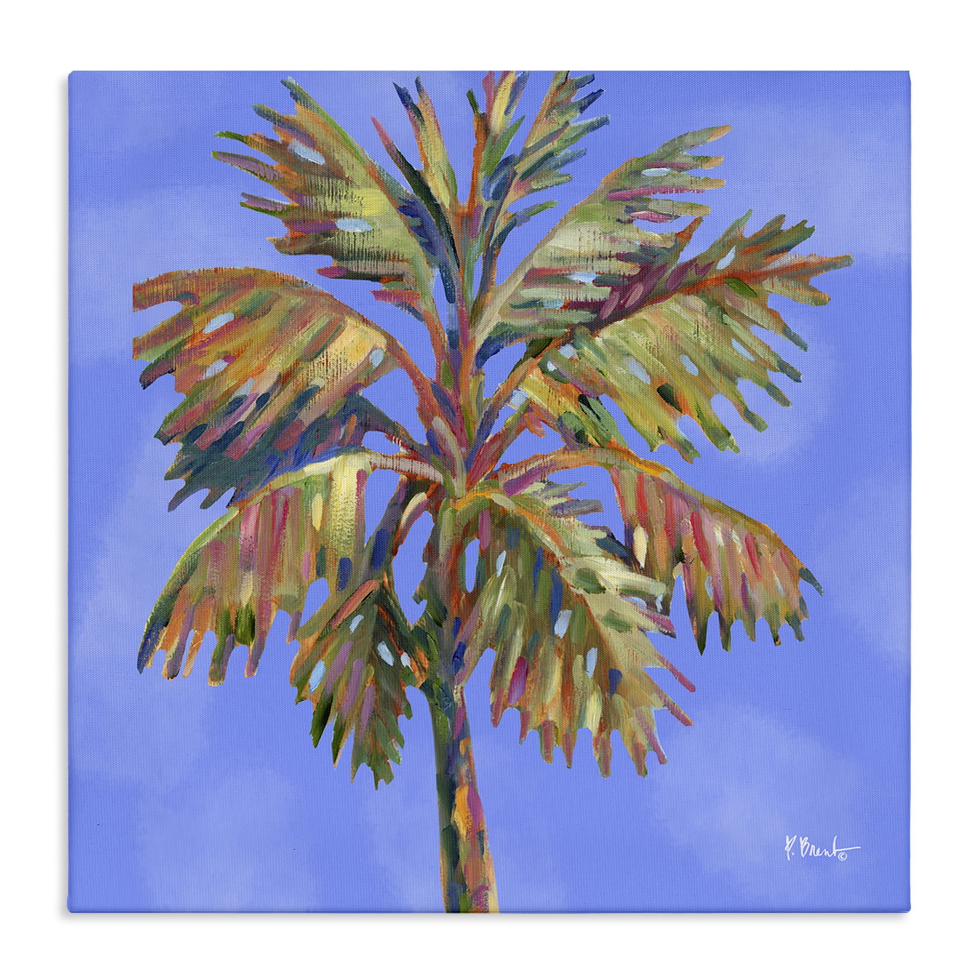 Stupell Industries Tropical Bondi Palm Plants & Flowers Painting Wrapped Canvas Art Print Wall Art, 17 x 17