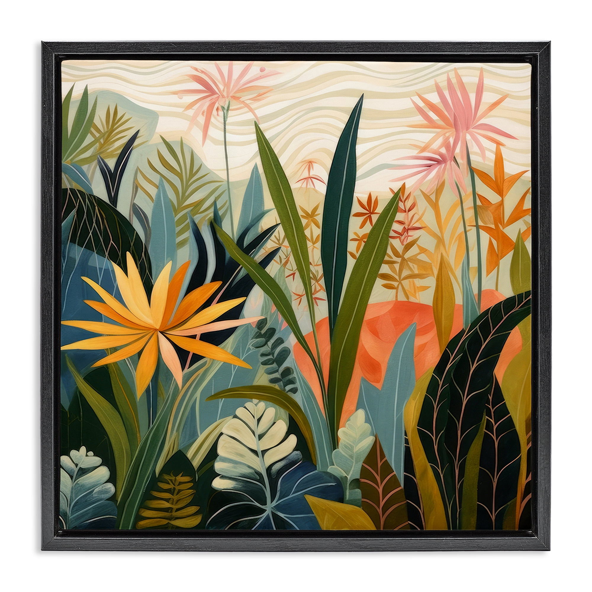 Stupell Industries Tropical Botanical Embrace Black Framed Floater Canvas Wall Art, design by Lazar Studio