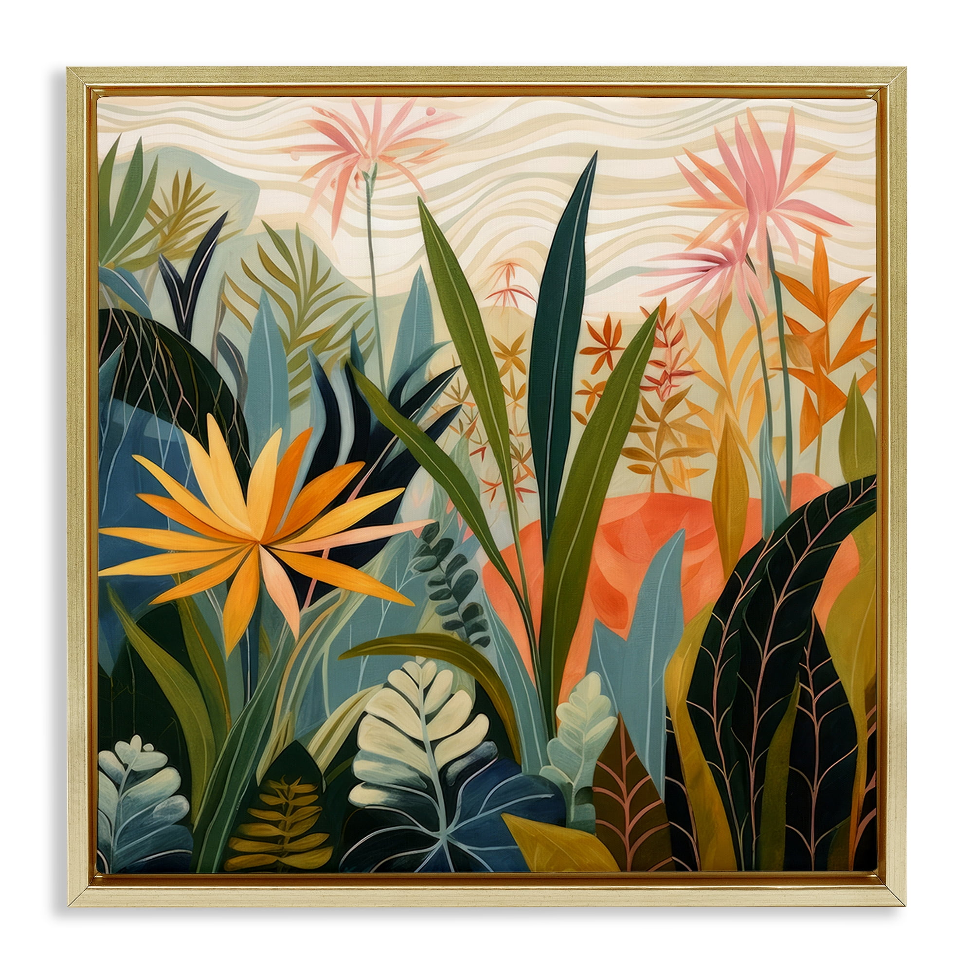 Stupell Industries Tropical Botanical Embrace Gold Framed Floater Canvas Wall Art, design by Lazar Studio