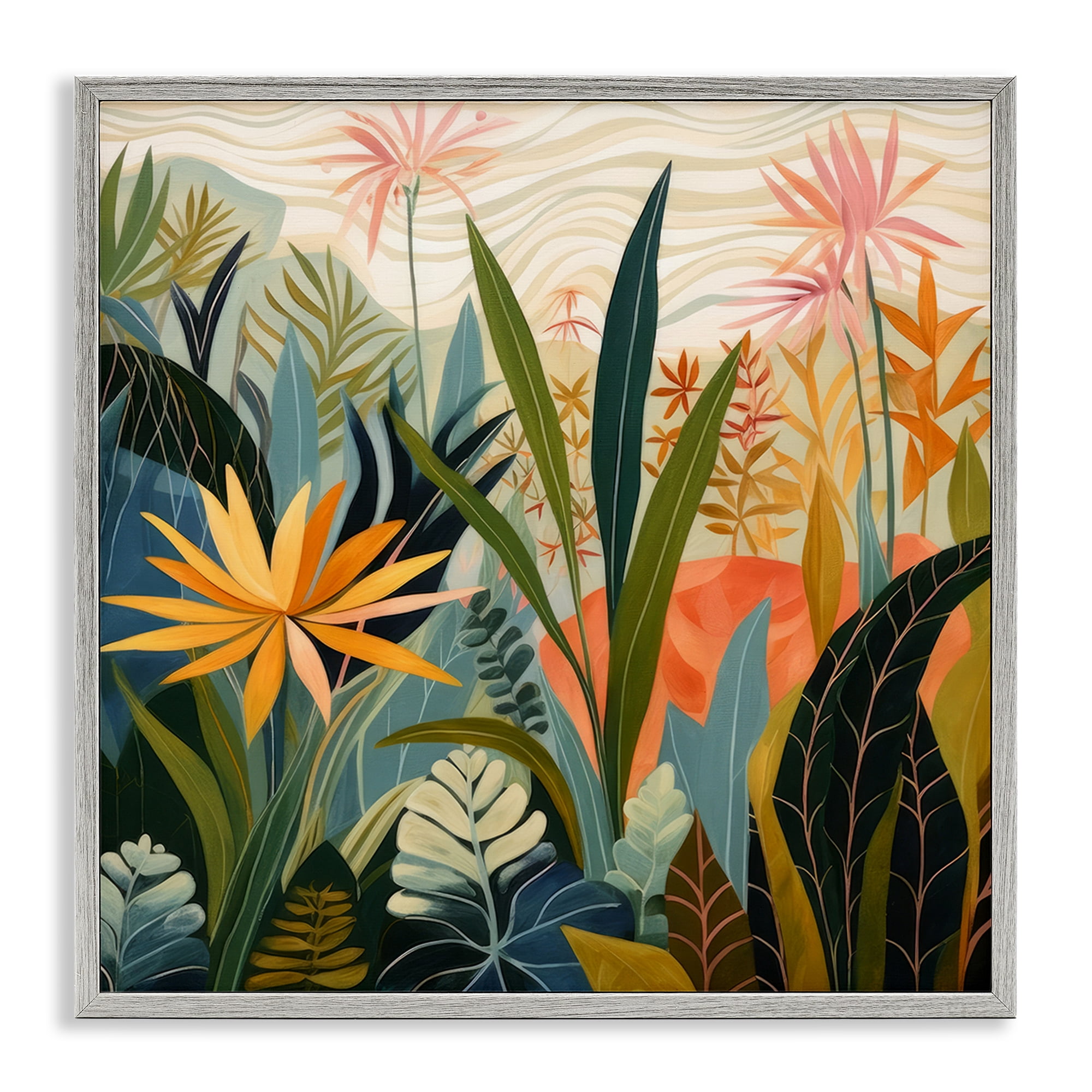 Stupell Industries Tropical Botanical Embrace Gray Framed Giclee Art, design by Lazar Studio