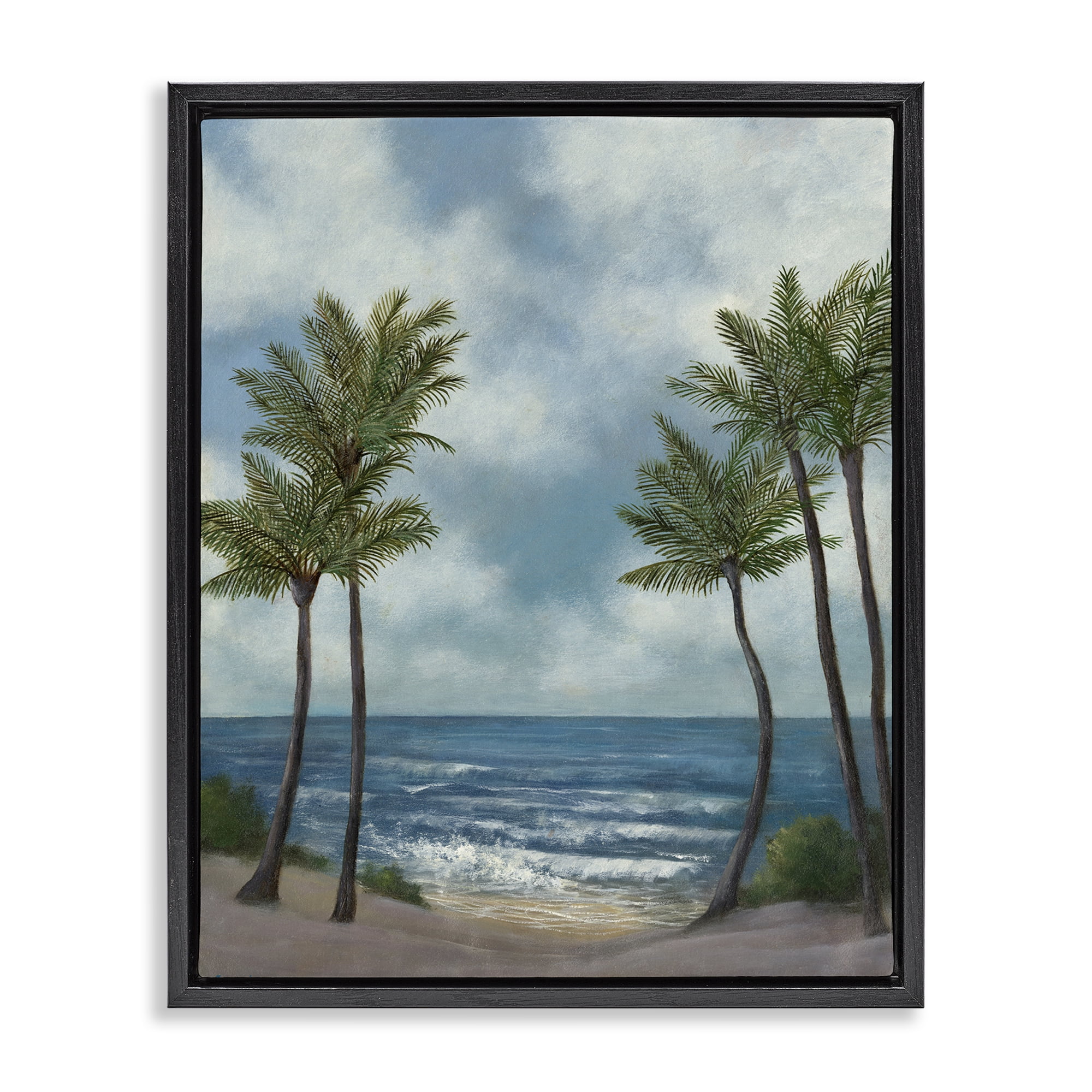 Stupell Industries Tropical Breaking Waves Landscape Painting Black Floater Framed Canvas Art Print Wall Art, 25 x 31