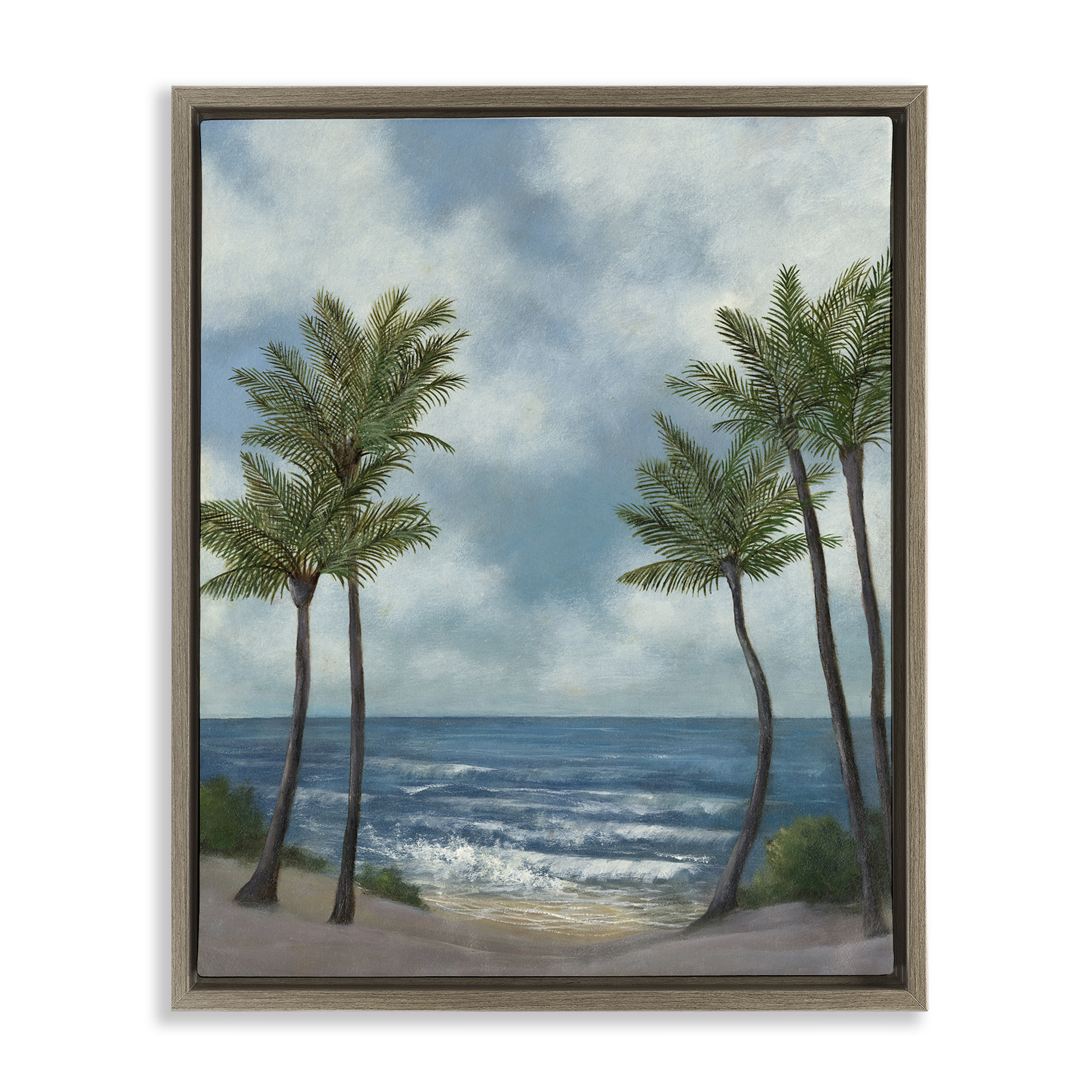 Stupell Industries Tropical Breaking Waves Landscape Painting Brown Floater Framed Canvas Art Print Wall Art, 25 x 31