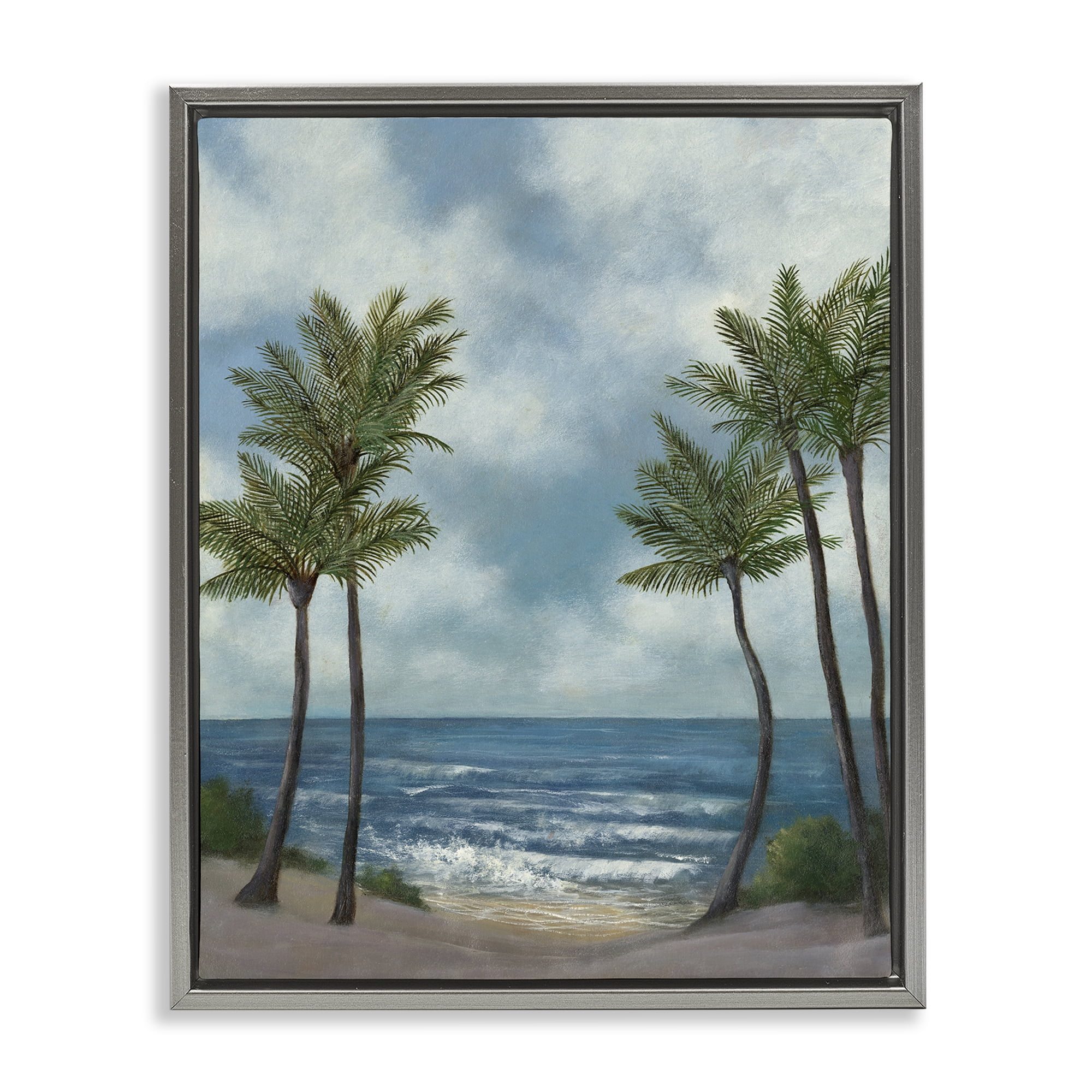Stupell Industries Tropical Breaking Waves Landscape Painting Gray Floater Framed Canvas Art Print Wall Art, 17 x 21