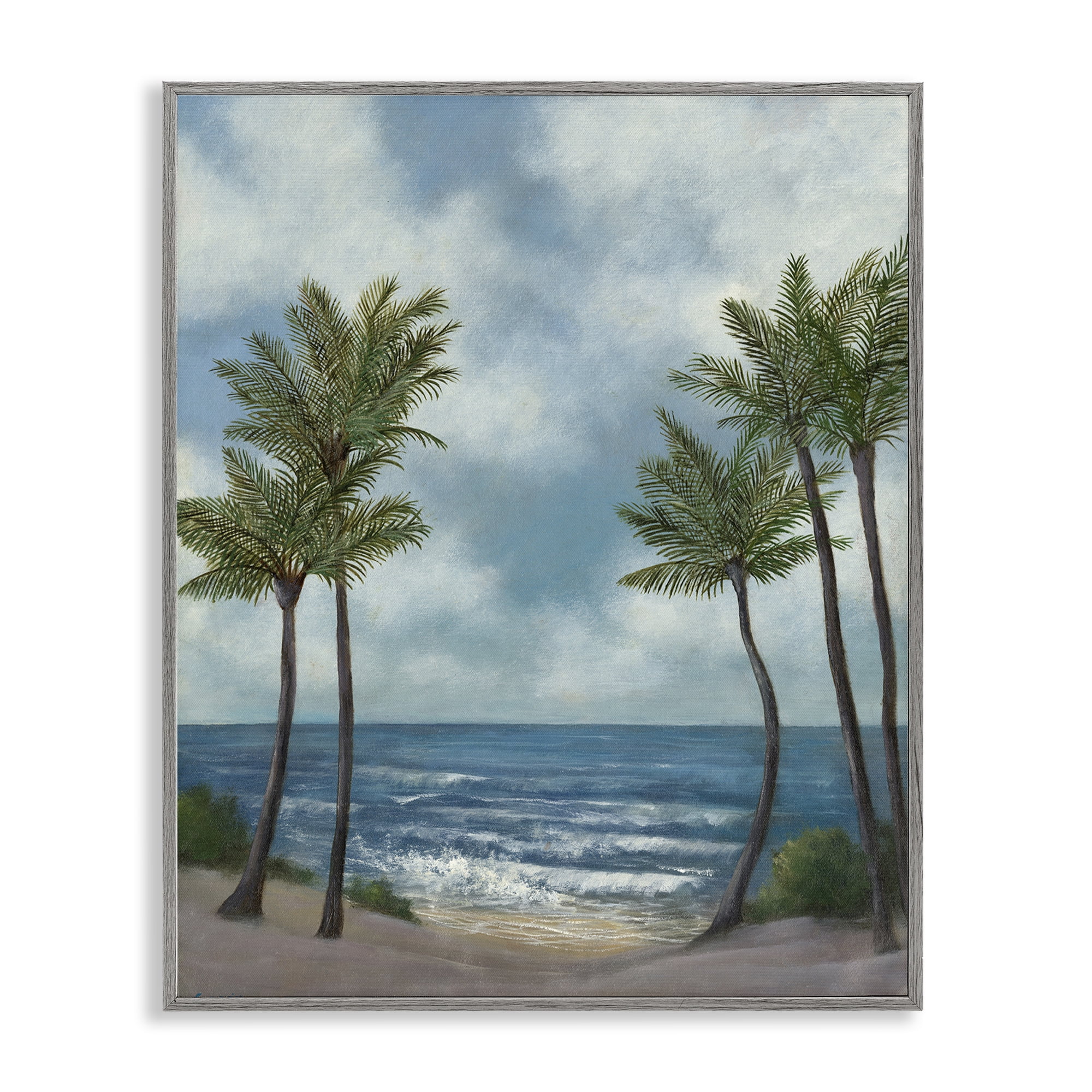 Stupell Industries Tropical Breaking Waves Landscape Painting Gray Framed Art Print Wall Art, 24 x 30