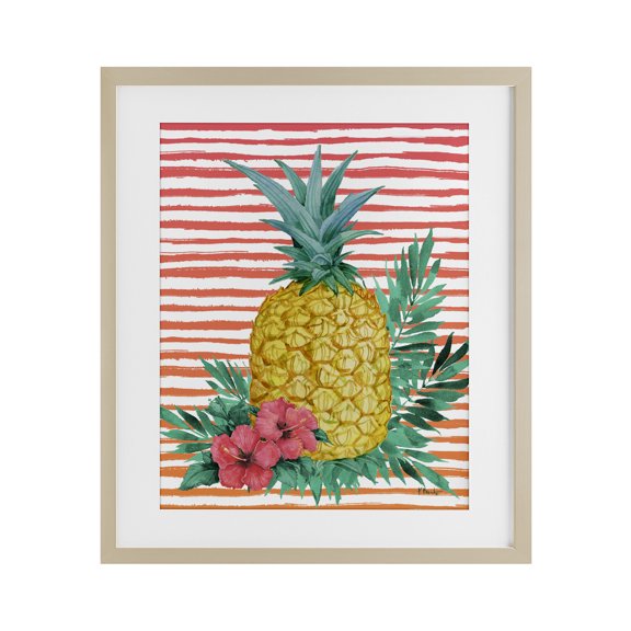 Stupell Industries Tropical Bright Pineapple Birch Framed Print Under Glass design by Paul Brent, 16 x 13
