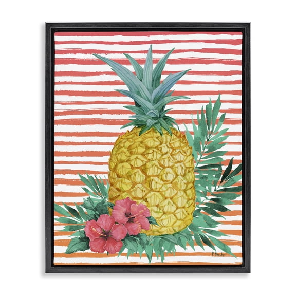 Stupell Industries Tropical Bright Pineapple Black Framed Floater Canvas Wall Art design by Paul Brent, 31 x 25
