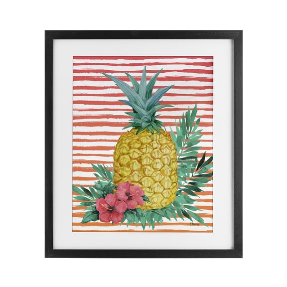 Stupell Industries Tropical Bright Pineapple Black Framed Print Under Glass design by Paul Brent, 21 x 17