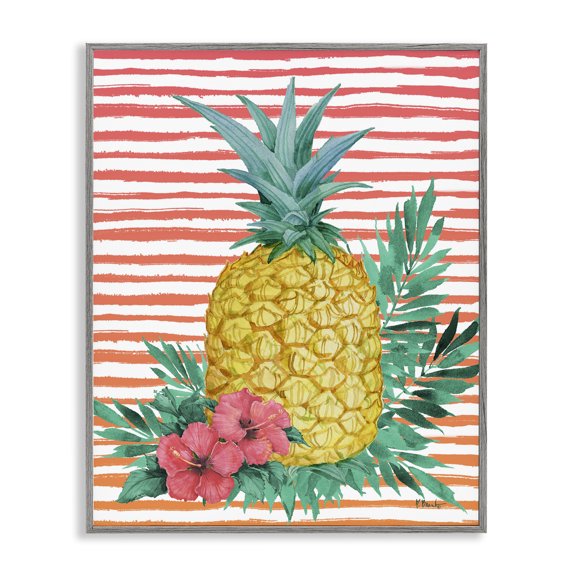Stupell Industries Tropical Bright Pineapple Gray Framed Giclee Art design by Paul Brent, 20 x 16