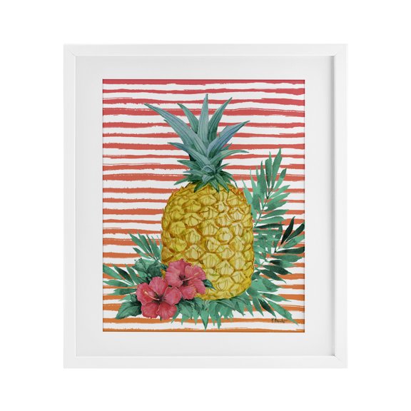 Stupell Industries Tropical Bright Pineapple White Framed Print Under Glass design by Paul Brent, 21 x 17