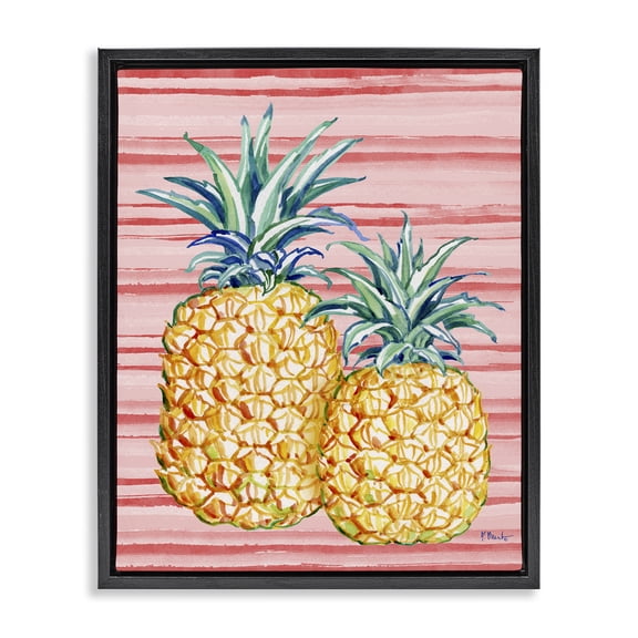 Stupell Industries Tropical Brushed Pineapple Black Framed Floater Canvas Wall Art design by Paul Brent, 21 x 17