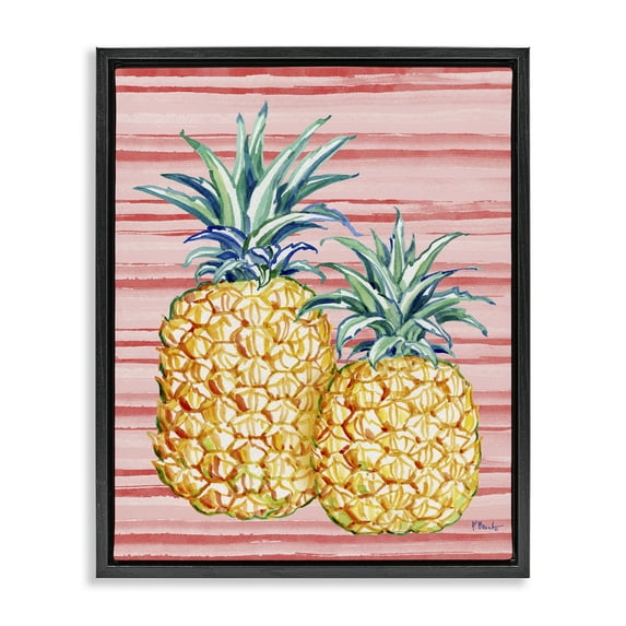 Stupell Industries Tropical Brushed Pineapple Black Framed Floater Canvas Wall Art design by Paul Brent, 21 x 17