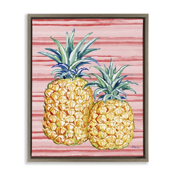 Stupell Industries Tropical Brushed Pineapple Brown Framed Floater Canvas Wall Art design by Paul Brent, 21 x 17