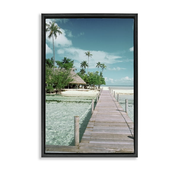 Stupell Industries Tropical Bungalow Bridge Nautical & Beach Photography Black Floater Framed Canvas Art Print Wall Art, 17 x 25