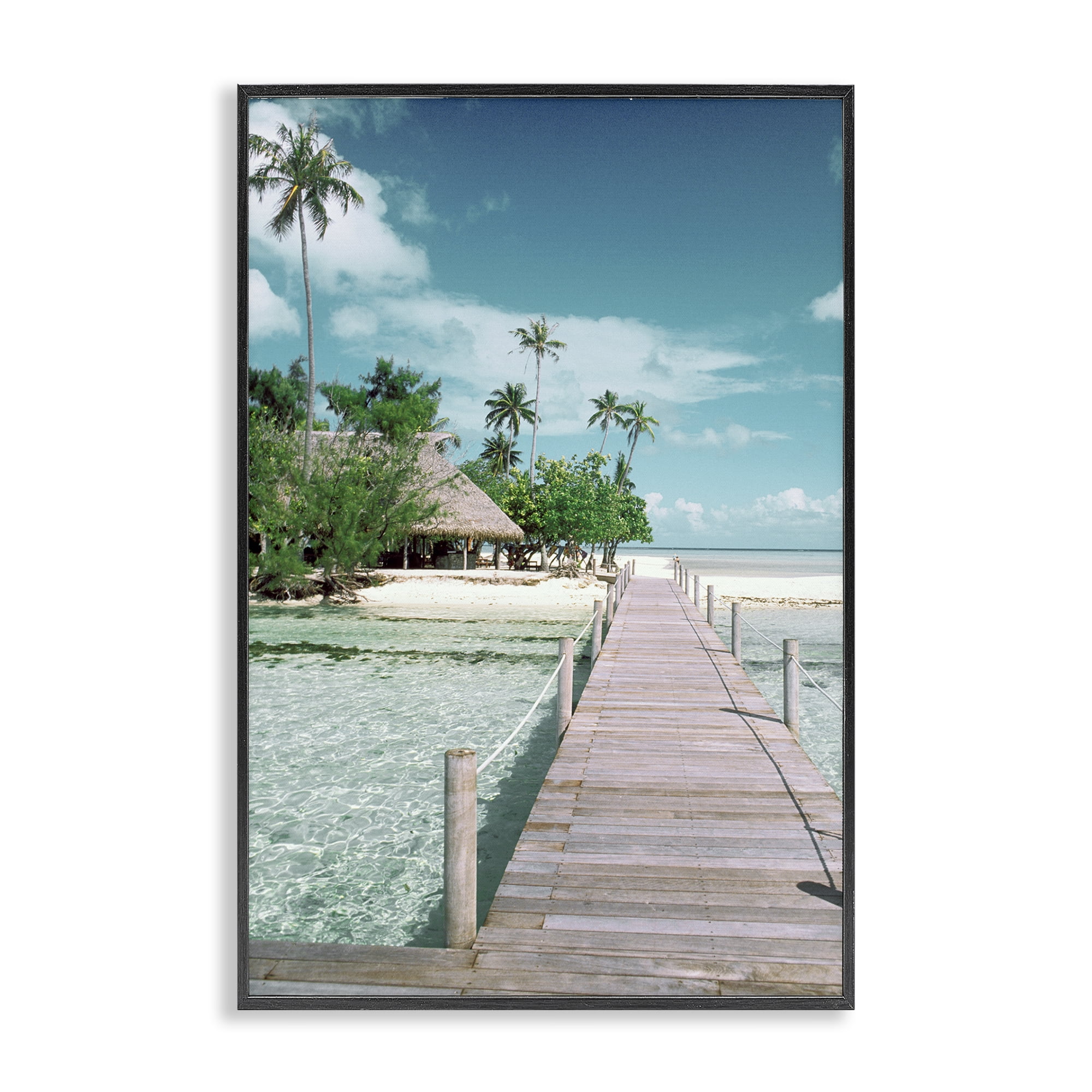 Stupell Industries Tropical Bungalow Bridge Nautical & Beach Photography Black Framed Art Print Wall Art, 16 x 24