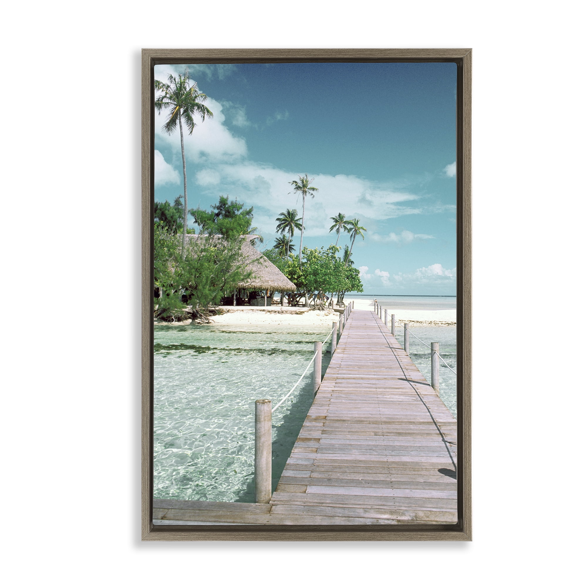Stupell Industries Tropical Bungalow Bridge Nautical & Beach Photography Brown Floater Framed Canvas Art Print Wall Art, 17 x 25